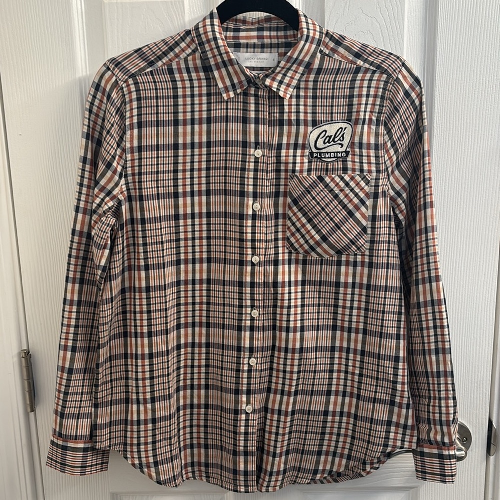 Lucky Brand Men's Classic Fit Plaid Shirt - Blue and Orange - Size S NWT!